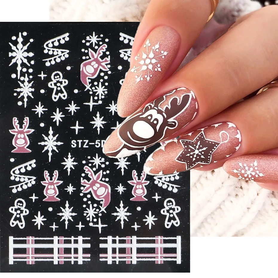 

Зимние наклейки для дизайна ногтей 5D Белые снежинки Рождественский лес тисненые наклейки для ногтей слайдеры украшения маникюрные TR5D-K