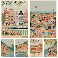 travel city landscape classic movie posters kraft paper sticker home bar cafe vintage decorative painting