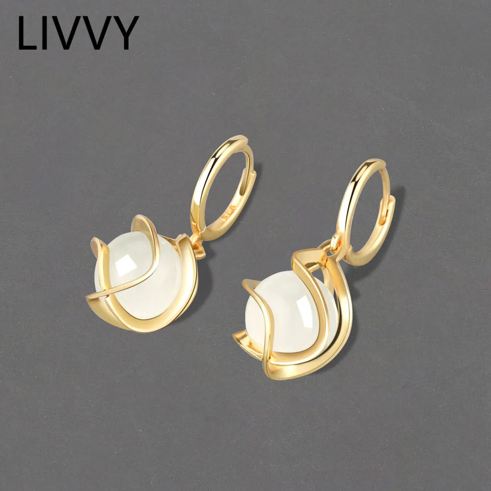 

LIVVY Silver Color New Fashion Creation Round Opal Lantern Shaped Pendant Earrings Women Fashion Exquisite Jewelry Birthday Gift
