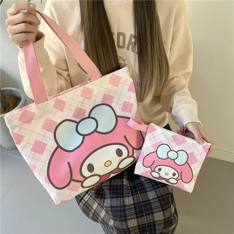 

Sanrio Large-capacity Zipper Shoulder Tote Bag Cartoon Cinnamoroll Kuromi My Melody Mother-in-law Bag Kawaii Student Storage Bag