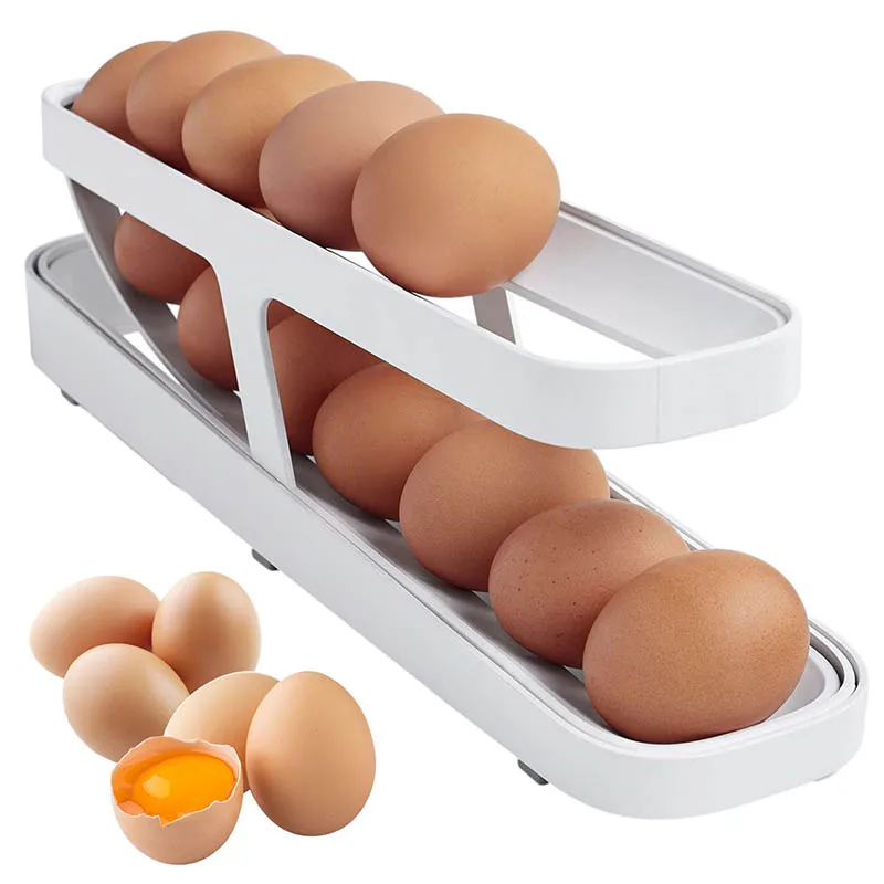

Automatic Scrolling Egg Rack Upgrade Egg Storage Box Container Organizer Rolldown Refrigerator Egg Dispenser Fridge Kitchen Tool