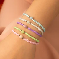fashion solid color rice seed bead bohemian beach bracelets for women girls handmade colorful beaded elastic bangle jewelry gift