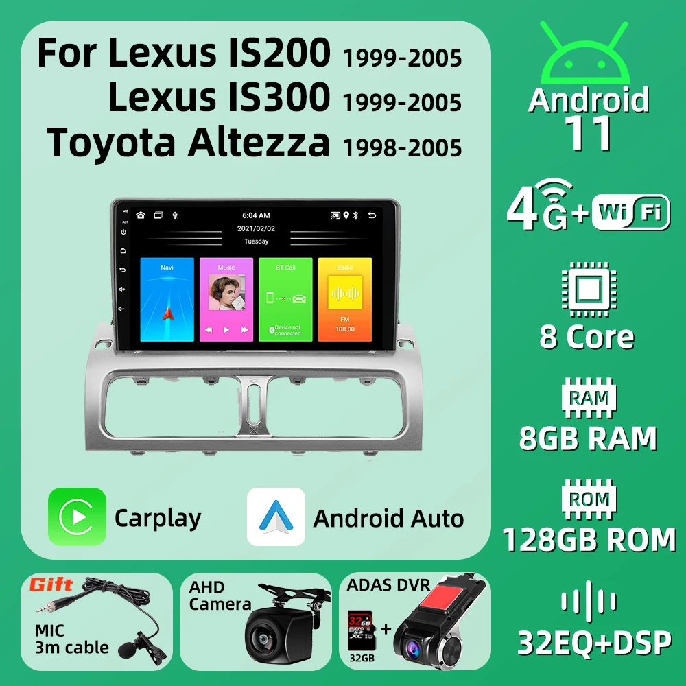 

Автомагнитола 2 Din Carplay Android для Lexus IS200 IS300 Toyota Altezza XE10 1999 - 2005 мультимедийный GPS Стерео Авторадио головное устройство