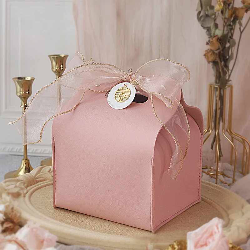 Leather Protable gift bags with handles  Portable Rope Chocolate Candy Packaging box Birthday Party Wedding New Year Gift