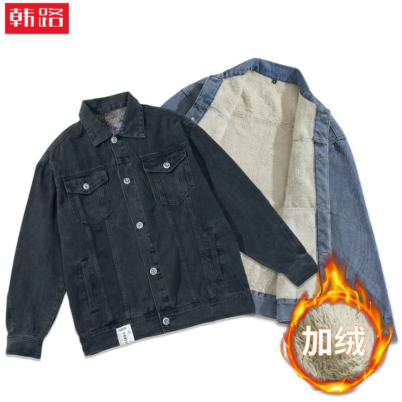 

Мужская джинсовая куртка с бархатной подкладкой, свободная куртка из хлопка, толстая джинсовая куртка в японском стиле, осень 2022