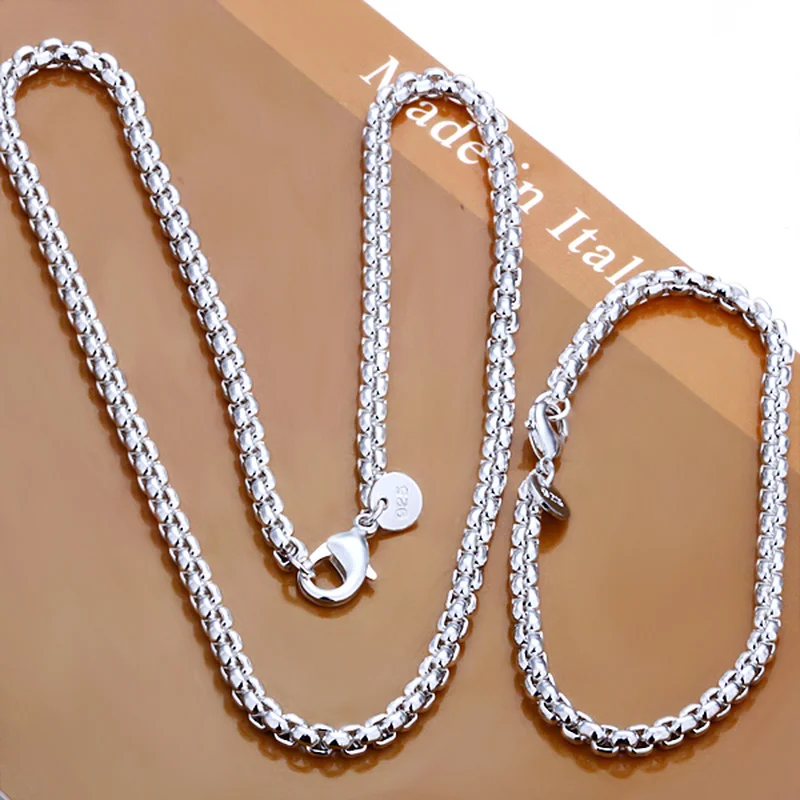 

45-60cm 925 Sterling Silver Bracelet Necklace 4MM round chain for woman men charm classic Wedding Christmas Gift fashion Jewelry