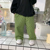 autumn unisex checkerboard plaid straight trousers 2 7 years boys and girls cotton loose casual pants