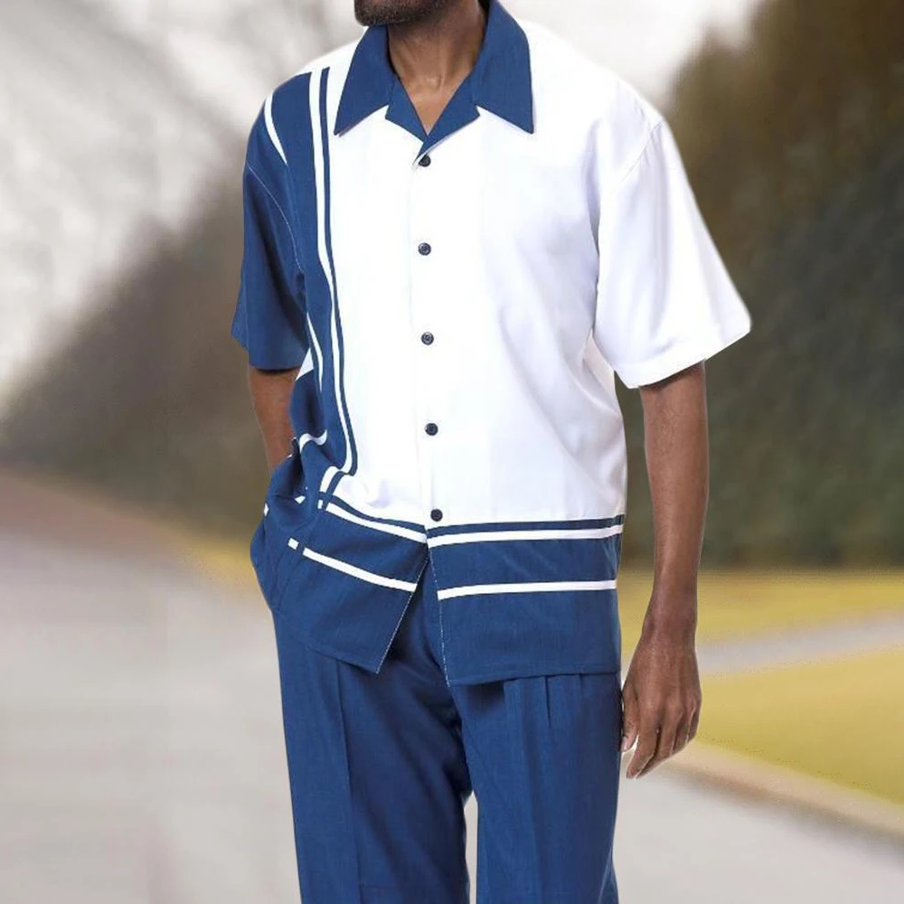 Hawaiian Beach Wind Shirt Suit Men's Vacation Fashion Print Hit Color Casual Short-sleeved Shirt Trousers Two-piece Summer