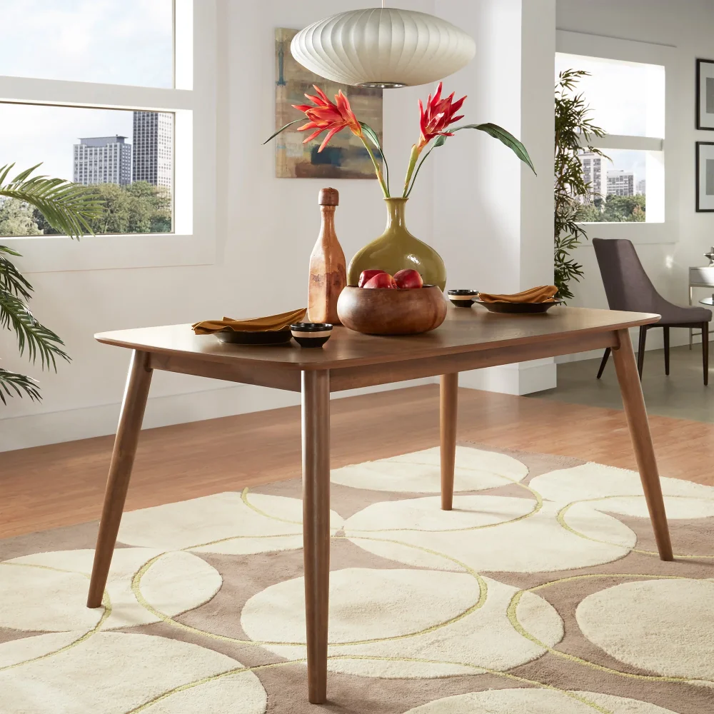 

LISM Mid-Century Modern 63" Wood Tapered Legs Dining Table, Walnut Finish