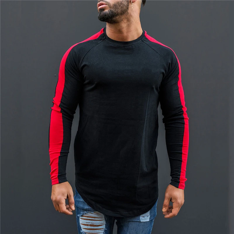 

2022 New Sports Patchwork Cotton T-Shirt Male O-Neck Long Sleeve T Shirt Man Clothing Fashion Casual Tee Muscle Fitness Tops Men