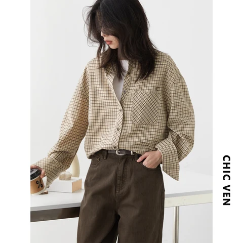 Женская рубашка CHIC VEN свободная клетчатая