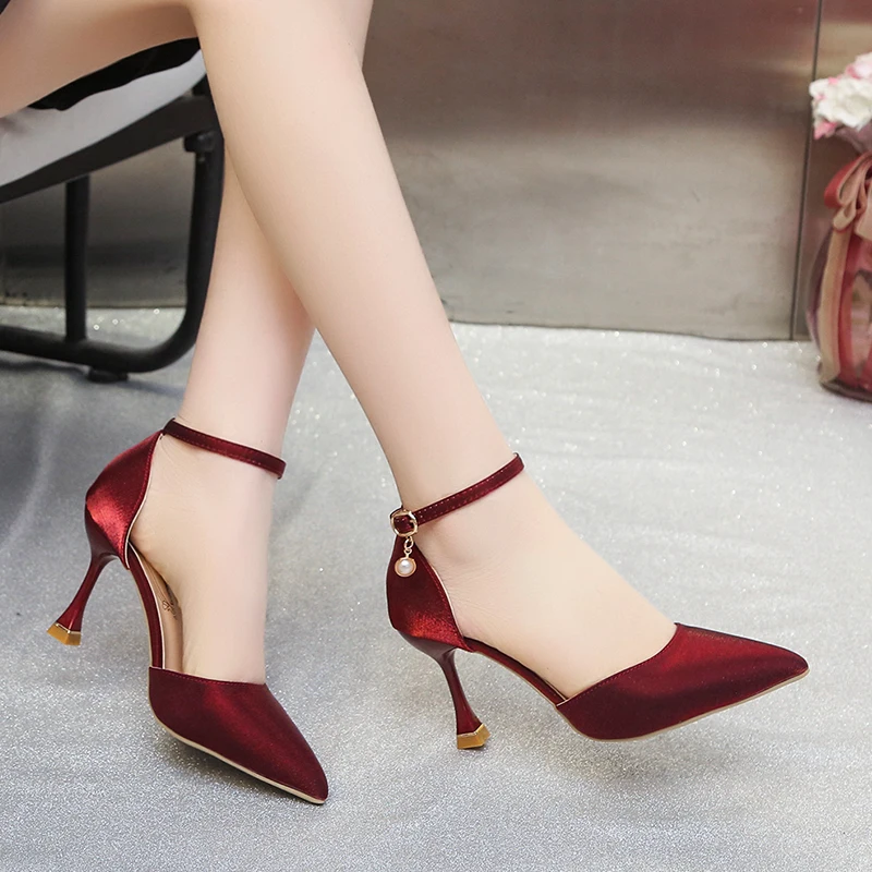 Fashion Solid Color High Heels Women's 2022 Summer New Girl Net Red Sexy One Word Buckle Casual Comfortable Shoes Women