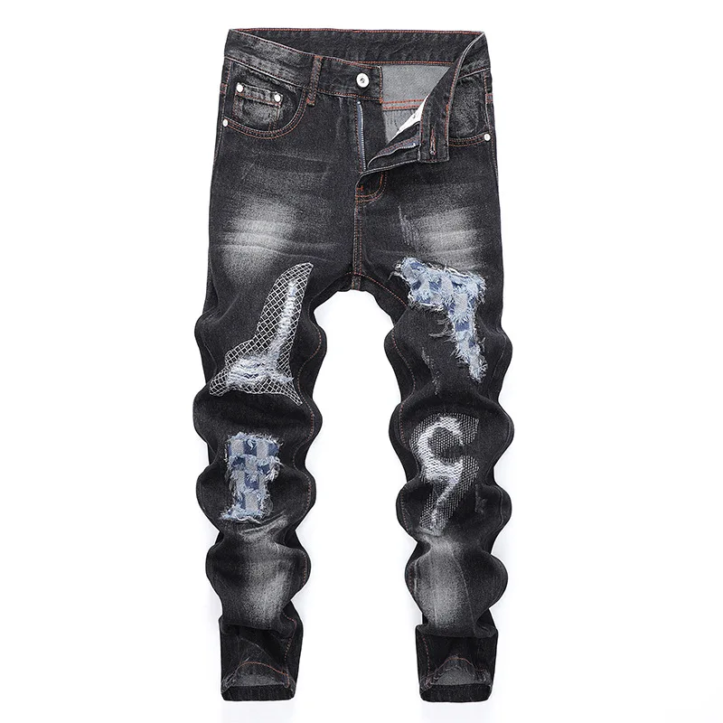 

New trendyol calca rock torn pantalon hippie hombre slim straight jeans ripped streetwear men denim pants