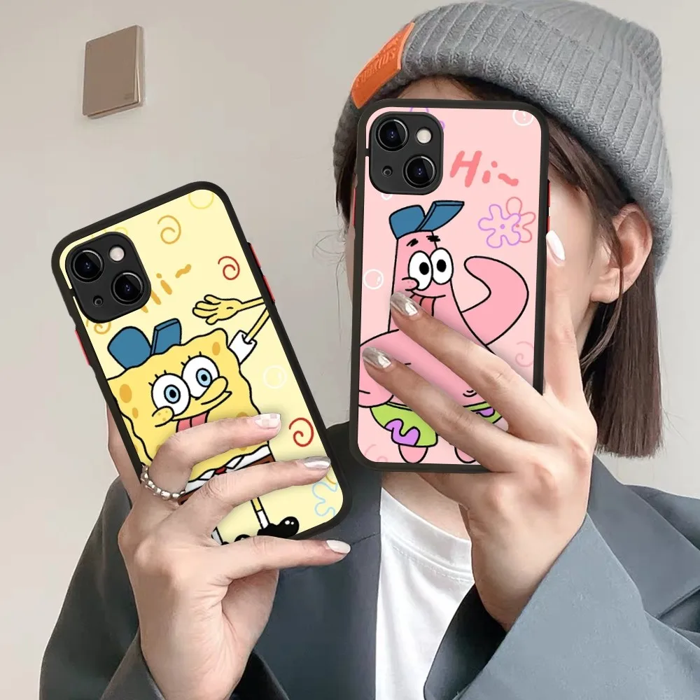 

Sponge Best Friend Phone Case For iPhone 14 X XR XS 7 8 Plus 11 12 13 pro MAX 13mini Matte Shockproof Case