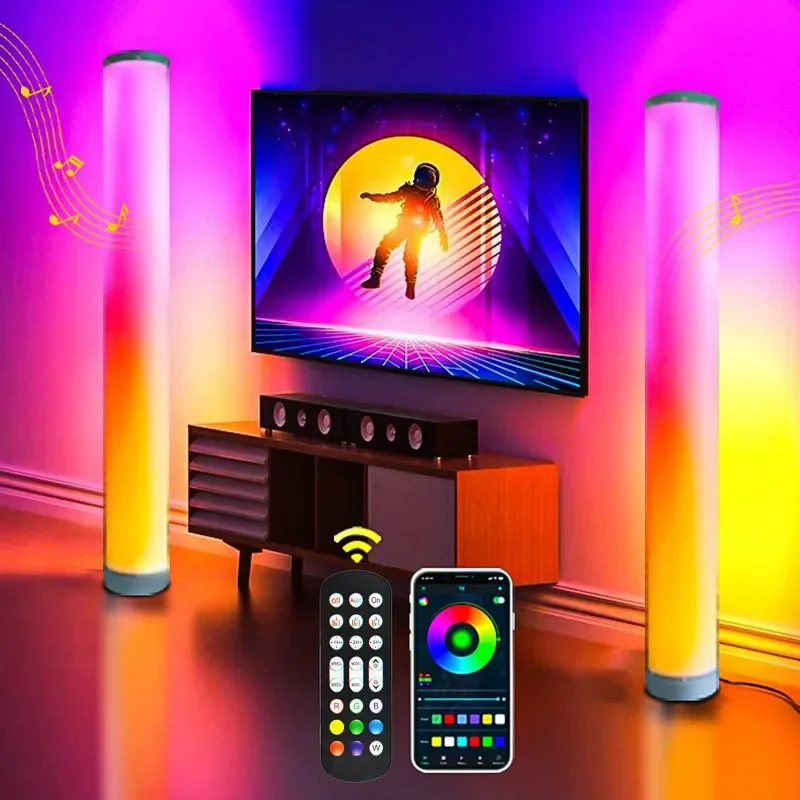 Угловой торшер RGBIC для гостиной 2 шт. синхронизированная смена цвета смарт-музыки