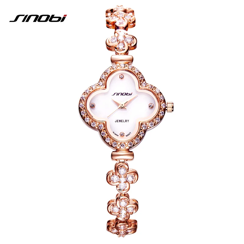 SINOBI Women High End Four Leaf Clover Shape Quartz Wristwatches Top Luxury Brand Noble Ladies Jewelry Watch Relogio Feminino