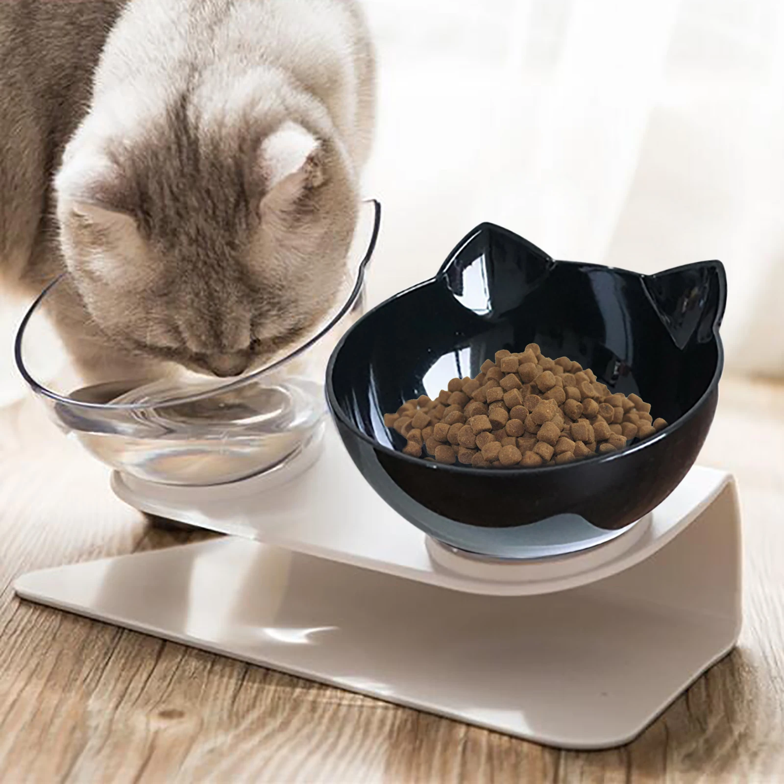 

Dual Food Bowl Cat Bowl Dog Bowl 15°Inclined Small Bowl for Pet