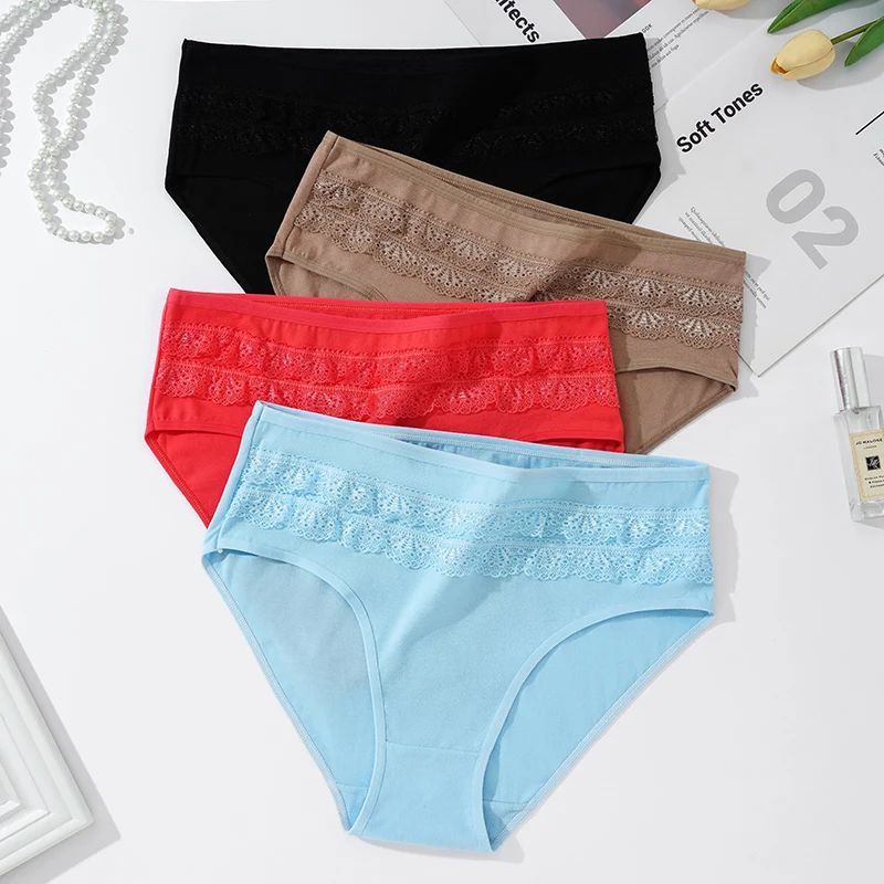 

Women's Underwear Solid Color Sexy Bodys Lingerie Woman Mid Waist Ladies Underpants Soft Breathable Female Panties