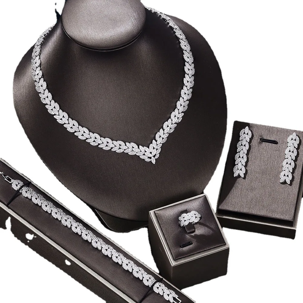 

Necklace Earrings Ring Bracelet Zircon Bridal Dress Party Jewelry Set