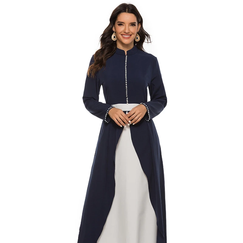 

Muslim Fashion New Middle East Splicing Dress Contrast Color Beaded Long Skirt Kaftan Moroccan Vestidos Largos Abaya Dress 2022