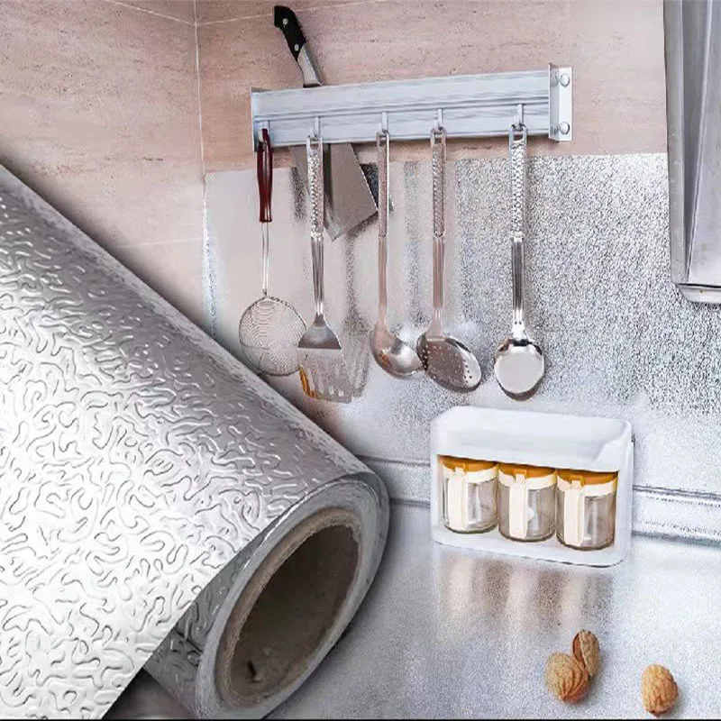 

Kitchen Stickers Waterproof Wall Sticker Cupboard Moisture Proof Aluminum Foil Kitchen High Temperature Oil Proof Sticker