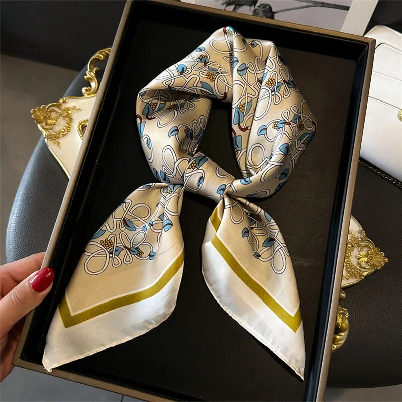 Роскошный Женский Квадратный Шелковый Шарф С Цветочным Принтом Мягкая Бархатная