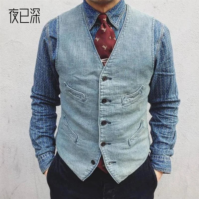 

2022 Men's Autumn New Casual Denim Vest Youth Slim V-neck Denim Vest