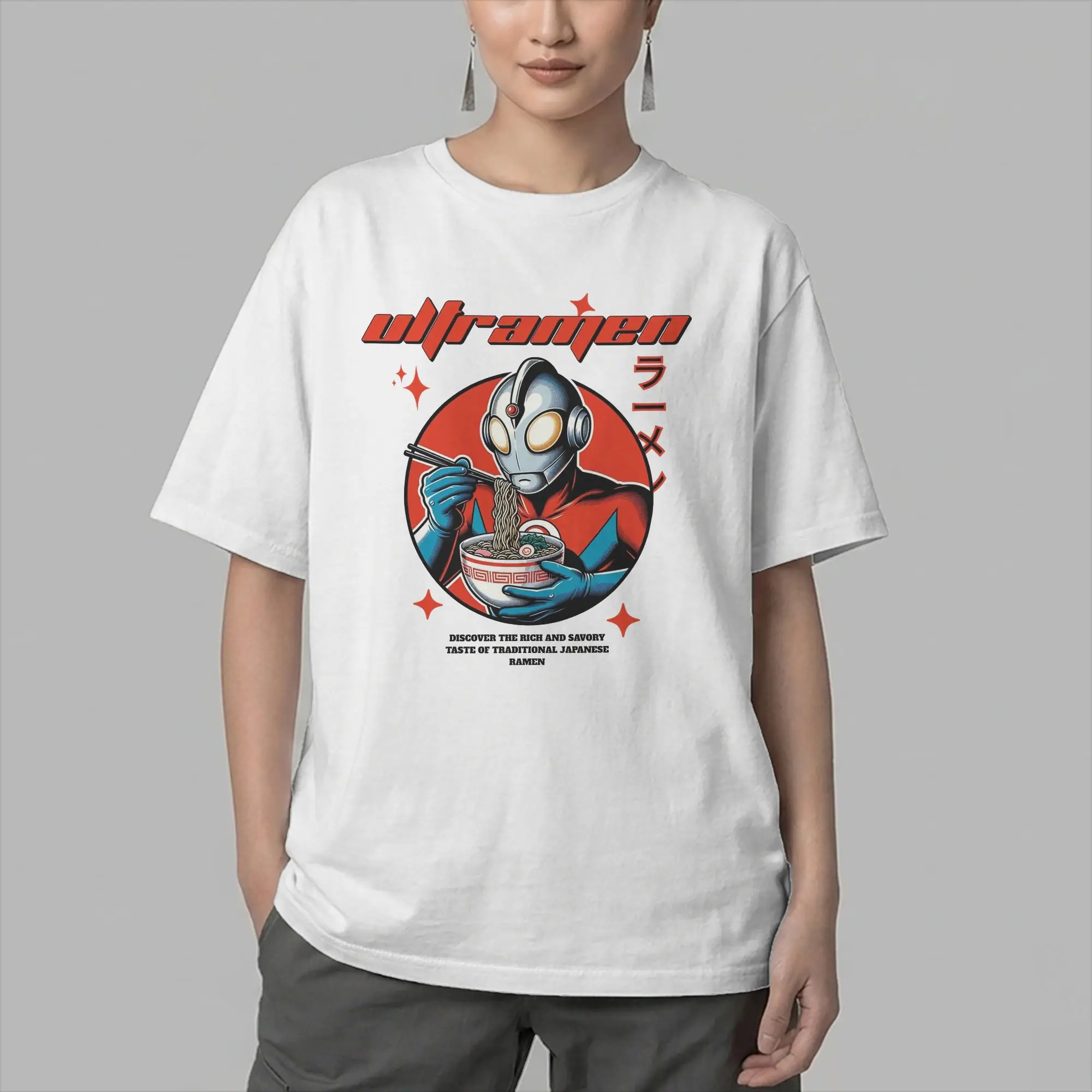 Фото Футболка Ultraman Japan Sci-Fi Funny Noodle Love Ramen для мужчин, хлопковая футболка с круглым вырезом и короткими рукавами, одежда больших размеров №2