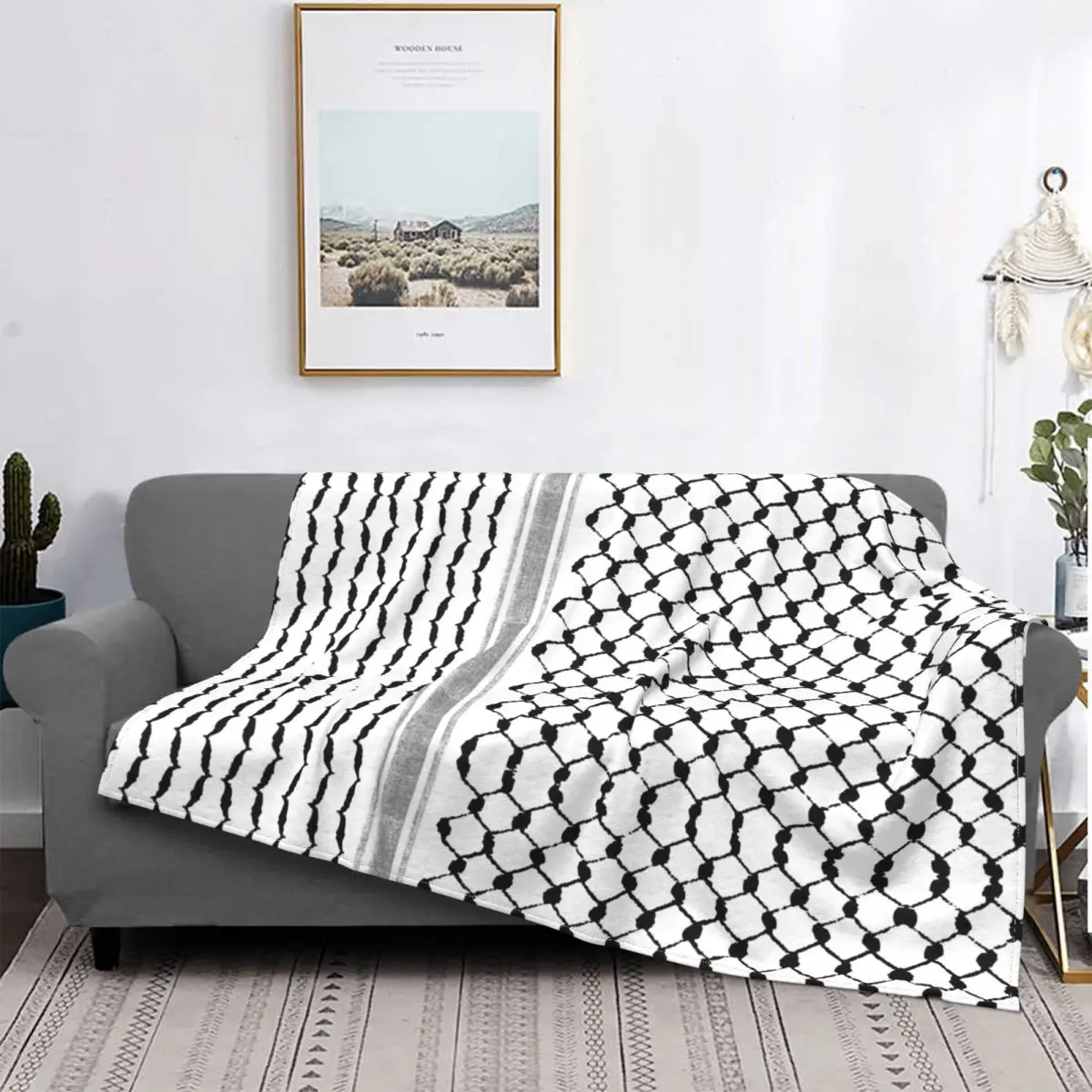 

Palestinian Hatta Kufiya Folk Bohemian Throw Blanket Palestine Keffiyeh Design Blankets for Sofa Outdoor Ultra-Soft Plush Quilt