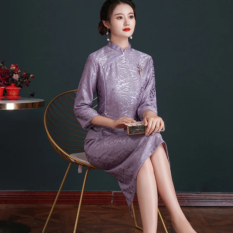 2023 Chinese Style Women's Qipao Cheongsam Stand Collar Retro Loose Half Sleeve Tang Suit Mother of The Bride Clothes for Women