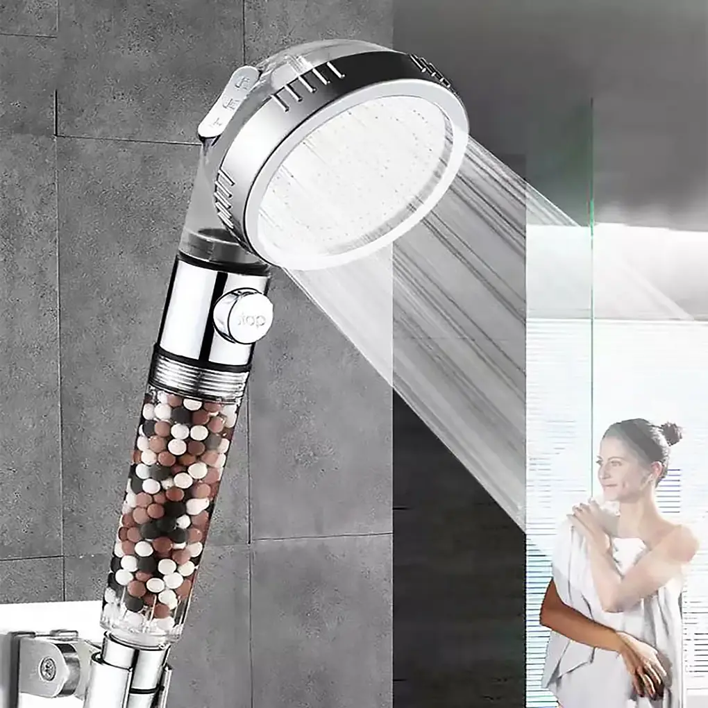 

RecabLeght New Replacement Filter balls SPA shower head with stop button 3 Modes adjustable shower head with Switch Stop Button