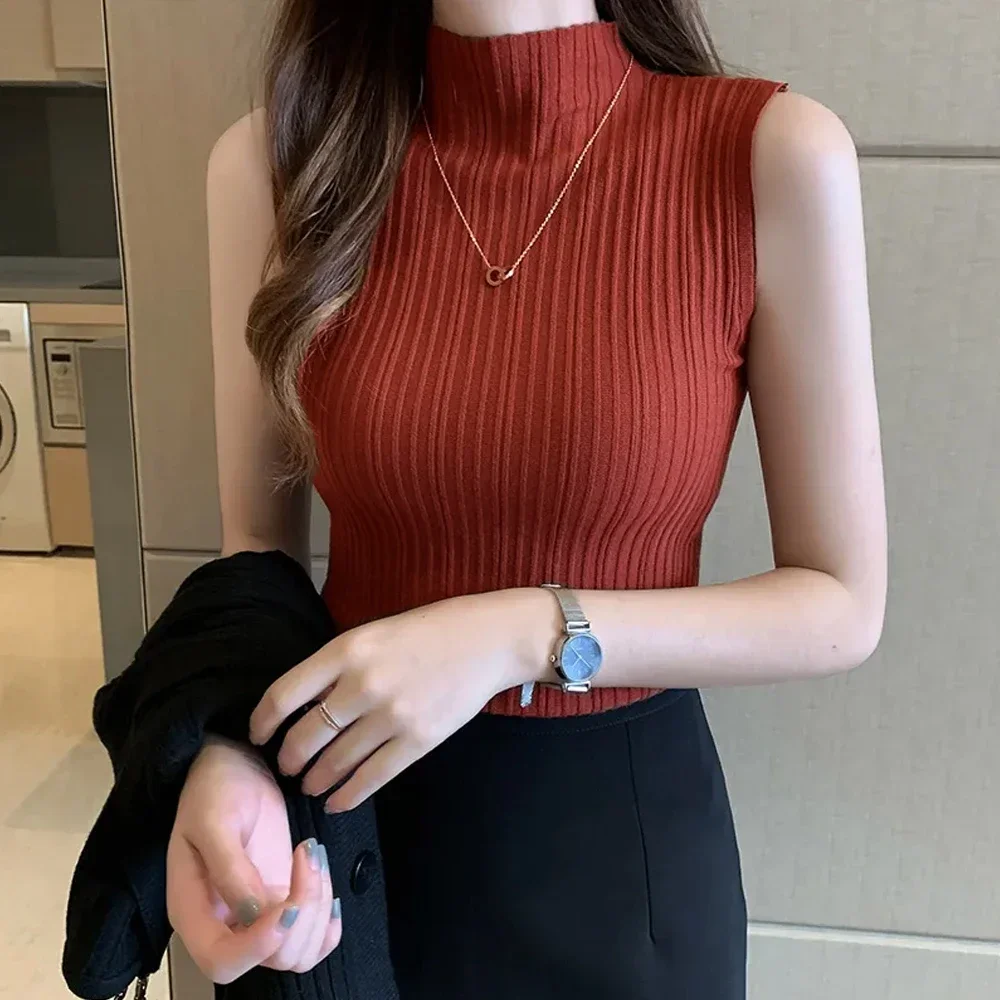 Женская блузка без рукавов S-XL белая черная зеленая желтая футболка с высоким