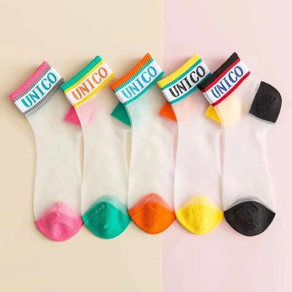 10 Pairs Japanese Fashion Crystal Sheer Socks Spring Summer Daisy Embroidered Socks Girl Ankle Socks Kawaii Transparent Socks