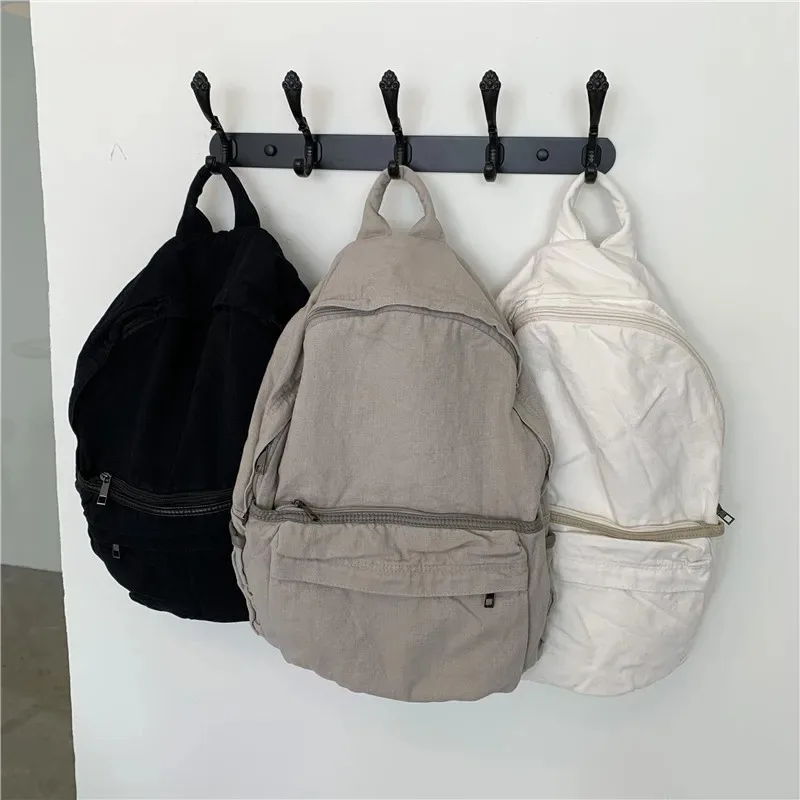 

Простой однотонный холщовый рюкзак для женщин, винтажная сумка для ноутбука для студентов колледжа, милый Дамский дорожный ранец, модный школьный портфель