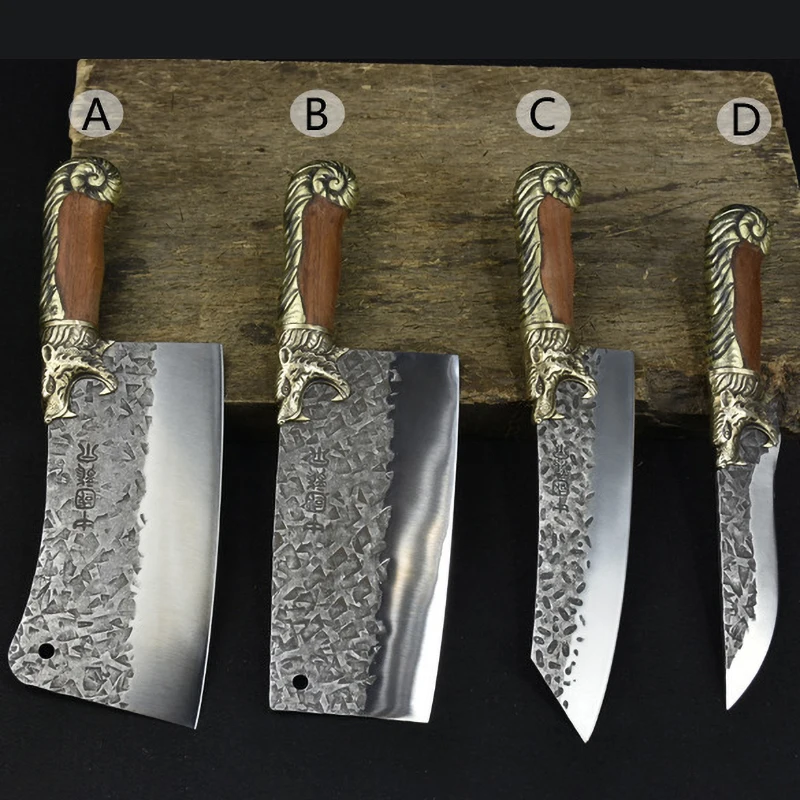 

4PCS Knives Set Sharp Cleaver Chef Slicing Kiritsuke Utility Chopper Handmade Forged Steel Longquan Kitchen Knife Cooking Tools