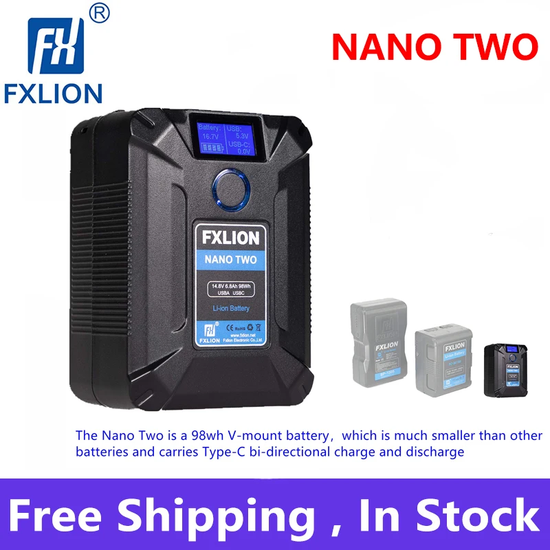 

FXLION Nano Two 98WH Tiny V-Mount/V-Lock Battery with Type-C, D-tap, USB A, Micro USB for Cameras, Camcorders,Large LED