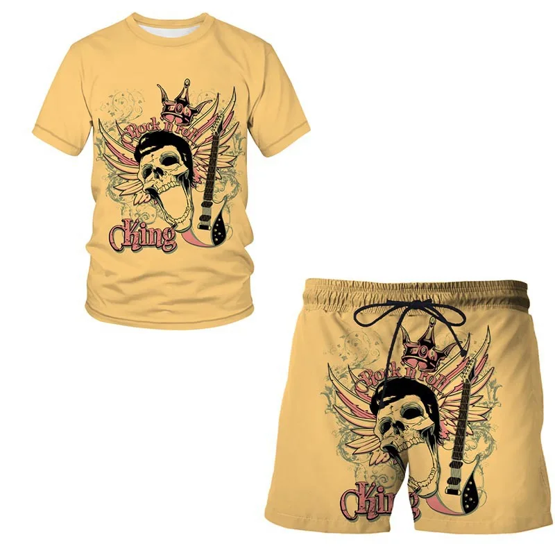 Summer Men Outfits Jogger Casual Short Sleeve T-shirt 3D Printed Oversized Design Tracksuit 2 Piece Set Fashion Male Clothing