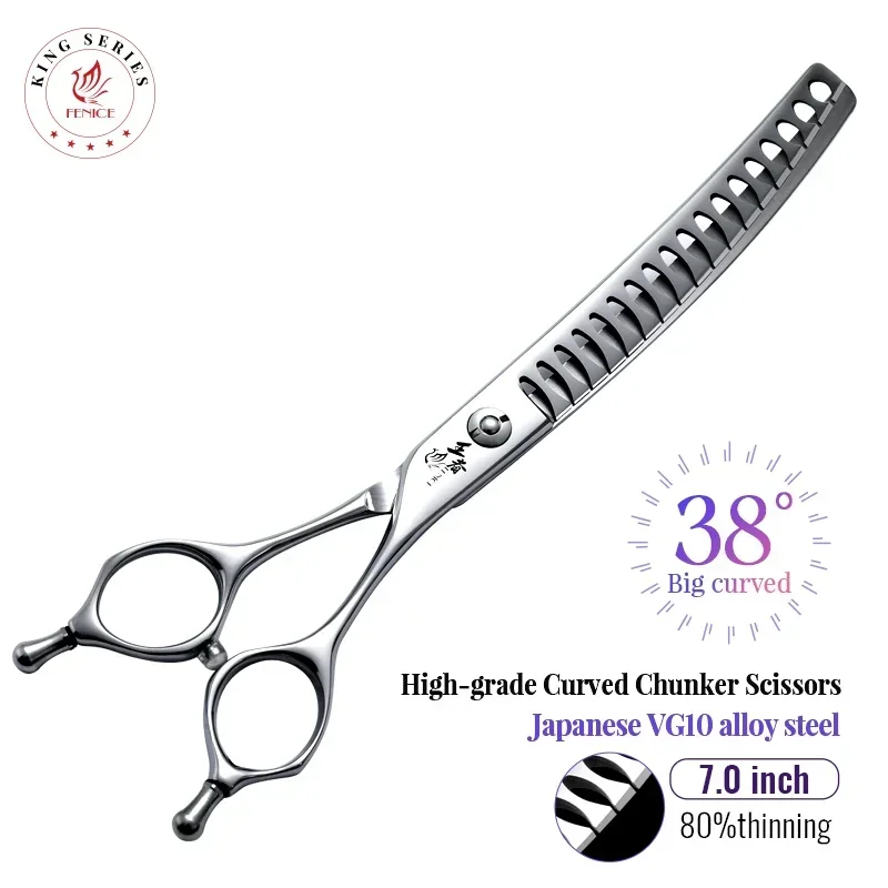 Fenice Professional 7-дюймовые стальные супер изогнутые 38 ножницы для ухода за собаками JP