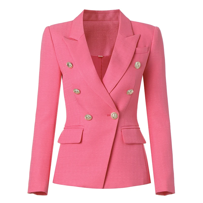 Size XXL Double-Breasted Women Office  Blazer  Pink Color Slim Work Formal Style Lady Elegant Coat Jackets Clothes