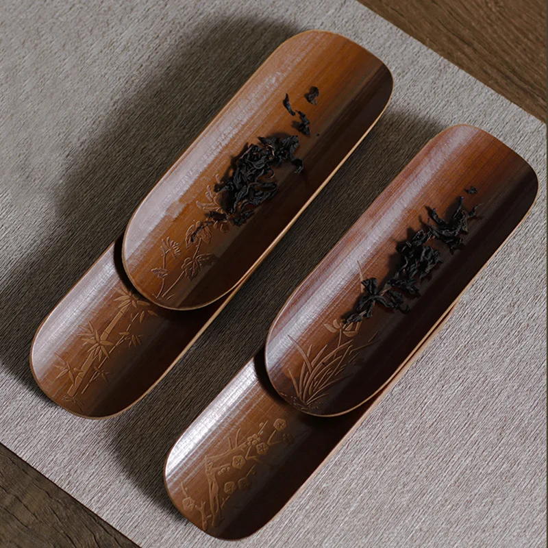 

Handmade Bamboo Carving Tea Spoon Tea Holder Three-Piece Accessories Bamboo Tea Mat Tea Towel Support Tea Shovel Teaspoon
