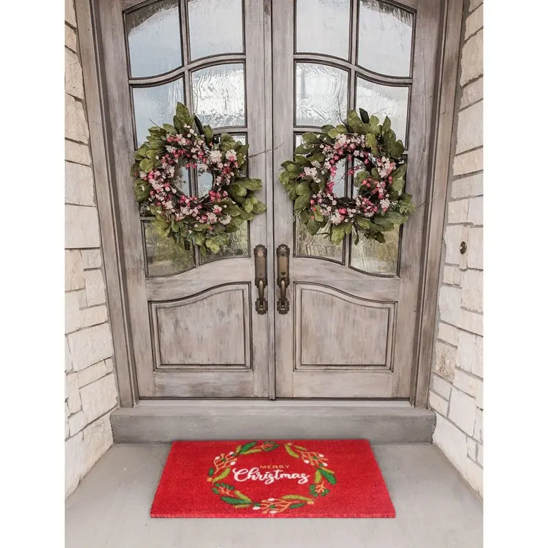 

Excellent Quality Machine Tufted 18" x 30" Merry Holiday Christmas Wreath Doormat - Perfect Decor for Your Front Door.