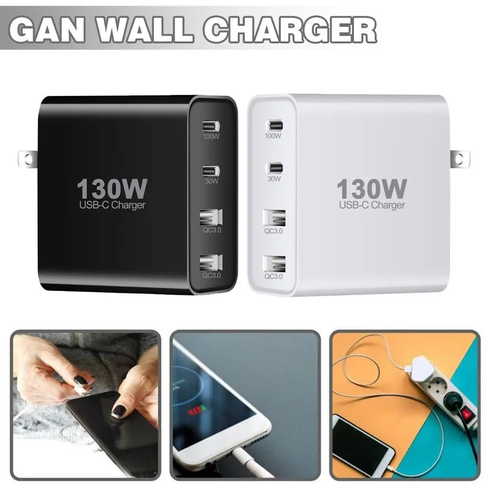

URVNS 130W GaN Wall Charger 4-Port USB C PD 100W PPS 30W QC3.0 Fast Charging For MacBook Pro/Air IPad IPhone 14/13/12 Galaxy