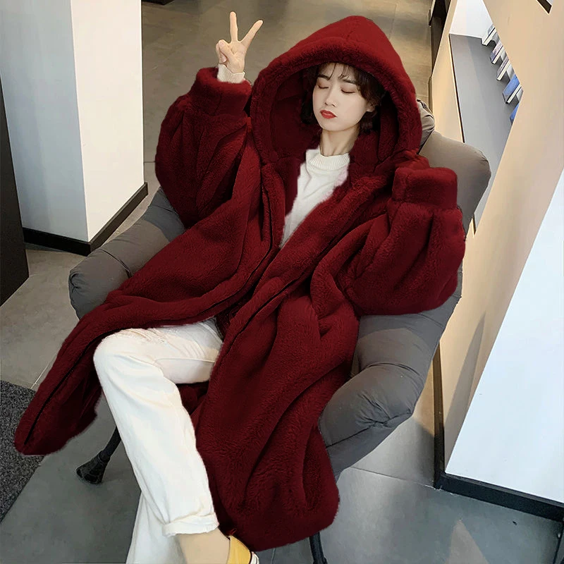 Hooded Oversized Jackets Winter New Long Fur Coat Women Parka Luxurious Warm Faux Fur Jacket Coats Loose Coat Women -20 Degrees