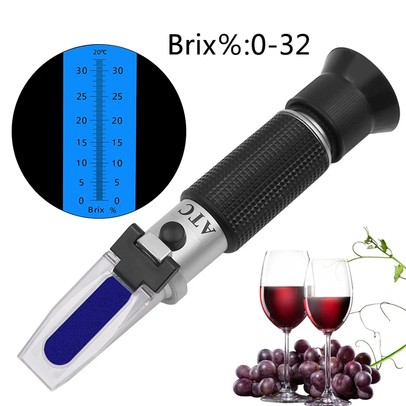 

Handheld Refractometer sugar concentration meter densimeter 0-32% Brix Saccharimeter Sugar Tester Fruits Grapes ATC