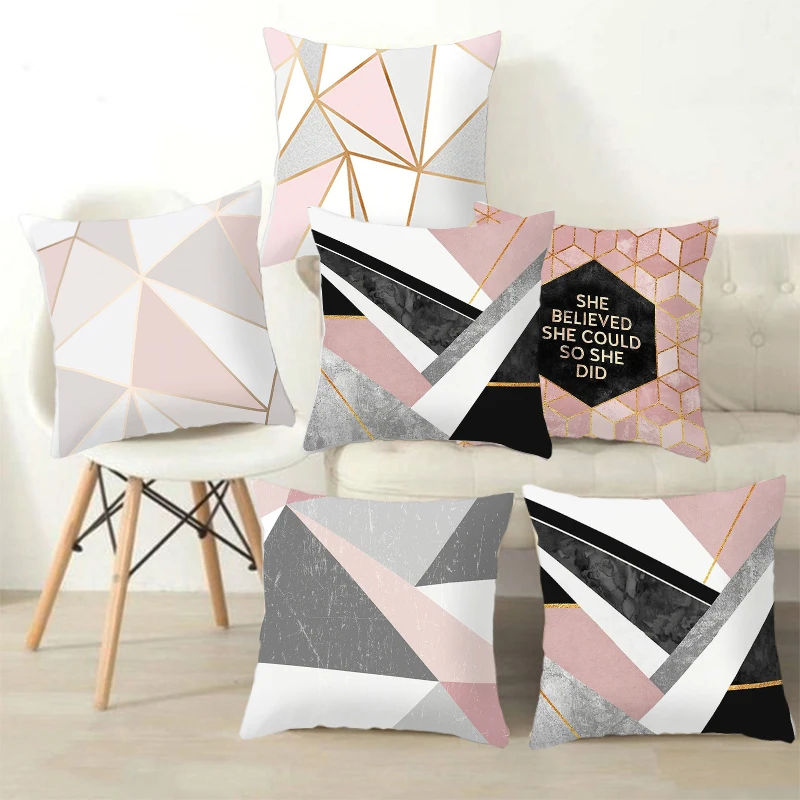 

45*45cm Pink Gold Geometry Polyester Decorative Pillow Case Elife Cotton Home Decoration Car Cushion Cover Sofa Throw Pillowcase