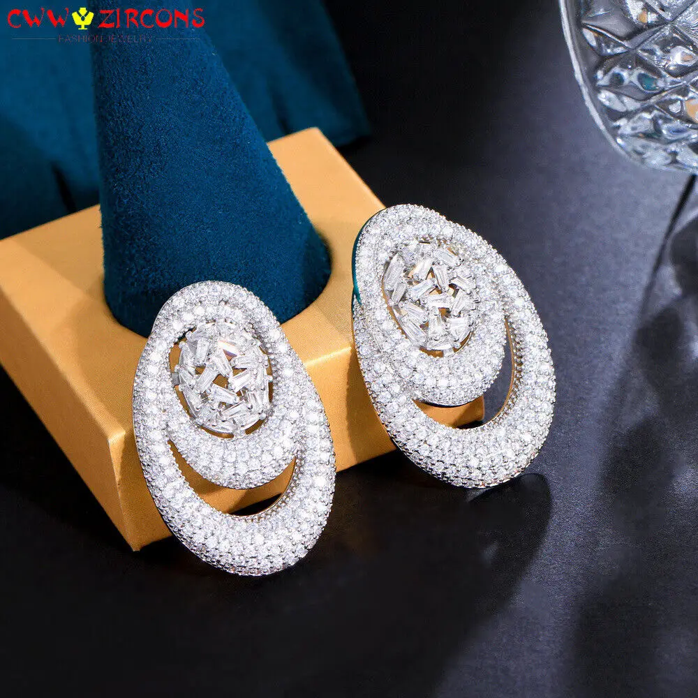 

Druzy Silver Plated Cubic Zirconia Engagement Geometric Endless Round Earrings