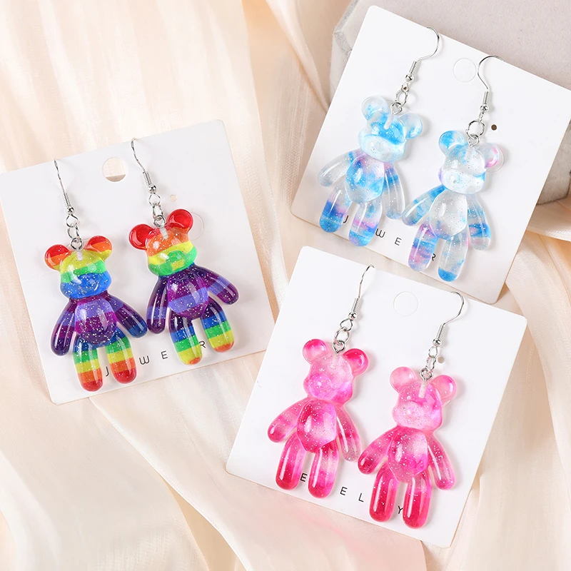 

1Pair Cute Women Gummy Bear Drop Earrings Flatback Gradien Animal Dangle Jewelry For Girl Birthday Gifts