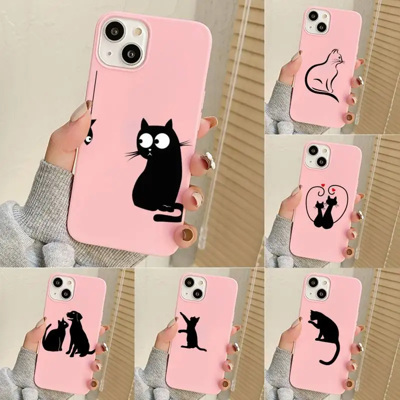 

Black Cartoon Cat Pattern Transparent Phone Case For Iphone 7 8 Plus X Xr Xs 11 12 13 Se2020 Mini Mobile Iphones 14 Pro Max Case