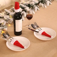 10pcslot new 2022 christmas decorations mini christmas hat knife fork wine bottle cover home party decor supplies accessories