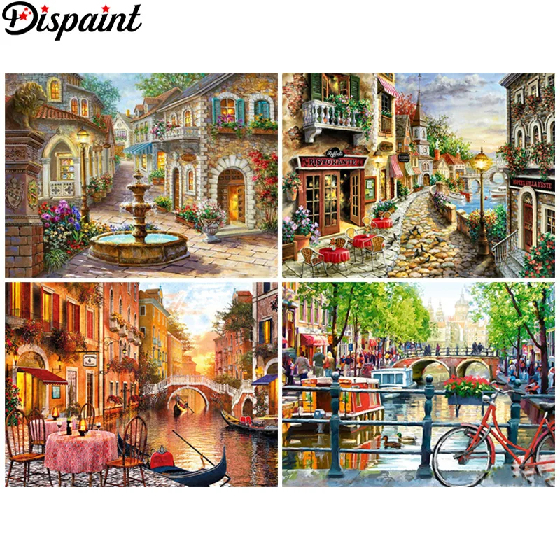 

Dispaint Square/Round Drill 5D DIY Diamond Painting "Scenery Boat Street" Embroidery Cross Stitch Full Rhinestone Decor